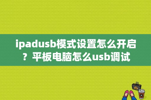 ipadusb模式设置怎么开启？平板电脑怎么usb调试